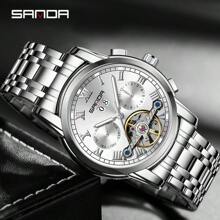 SANDA 桑达2024新品7006热销男士全自动机械钢带石英表时尚日历镂空男表 - 金色 - 查看 7