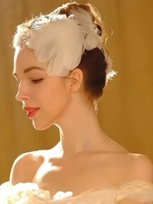 白色超仙羽毛发饰网红发夹婚纱照拍照头饰旅拍头饰唯美发夹爪夹发夹发卡