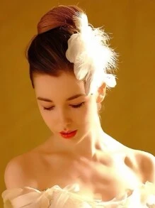 白色超仙羽毛发饰网红发夹婚纱照拍照头饰旅拍头饰唯美发夹爪夹发夹发卡