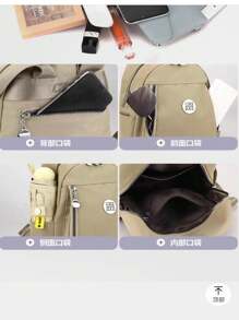 Women Backpack College School Travel Fashion Casual Unisex - màu đen - Xem 2