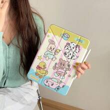 Acrylic Y-Fold Magnetic Detachable IPad Case With Bear, Rabbit & Dog Illustration, Compatible With Ipad Mini 6, IPad Pro, IPad Air 6 - Multicolor - View 3