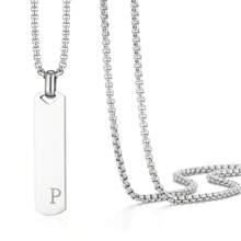 1 件简约时尚不锈钢 26 字母吊坠项链，60 厘米不锈钢盒链，适合作为送给朋友和爱人的礼物 - 簡約時尚不鏽鋼26字母項鍊吊墜 - 查看 45