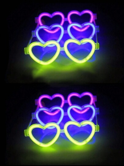 Heart-Shaped Glow Glasses, Neon Glasses, Glow Stick Glasses, Bulk Glow Glasses For Adults, Suitable For Dances, Weddings, Birthdays, Parties, Festivals, And Daily Wear