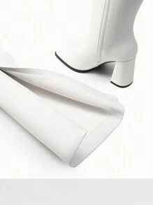 Women's Square Toe Gogo Boots Chunky Heel Classic Solid Color Knee High Boots With Side Zip Fashionable Tall Boots