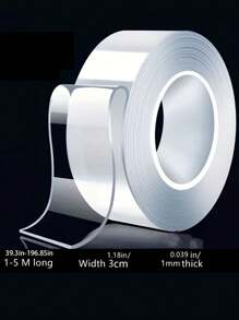 1pc Reusable Non-Marking Strong Adhesive Tape Strips, Multi-Purpose Multi-Size Clear Mounting Nano Tape For Taping Items In Home, Office, Car - Transparent - View 2
