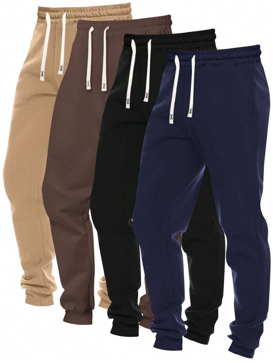 4pcs Men's All-Match Solid Color Casual Drawstring Elastic Waist Jogger Sweatpants With Pockets For Outdoor Running Sports Everyday Wear, Spring Autumn - Multicolor - View 1