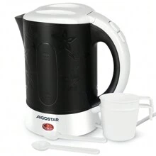 1pc 0.6L Compact Water Kettle, 650W Small Kettle With Auto Shut-Off & Boil-Dry Protection, Includes 2 Cups & 2 Spoons, Black, Aigostar - EU F Type Plug(220-240V) - View 2