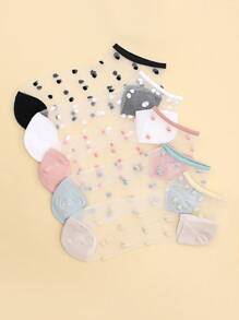 5 Pairs Women's Polka Dot Sheer Ankle Socks, Soft & Comfortable, Fashionable & Versatile, Suitable For Outings And Daily Wear - Multicolor - View 5