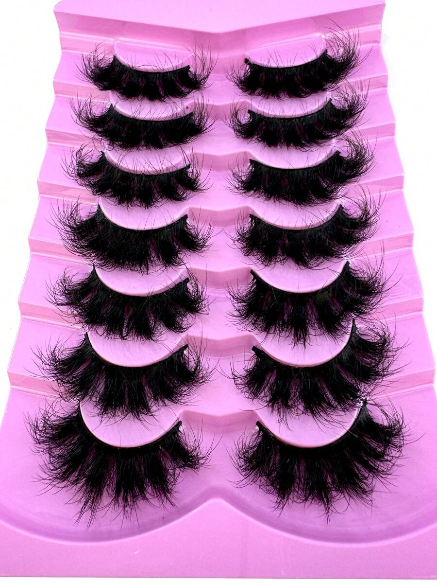 New 7 Pairs 9D Thick 16-25mm Artificial Mink Eyelashes, Fluffy & Dramatic Look, False Eyelashes Dramatic Volume Lashes Extension Thick Long Reusable Extended Makeup