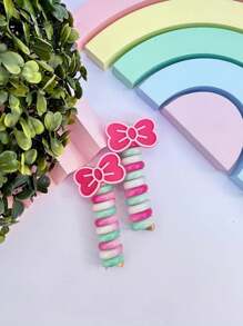 2Pcs Spiral Hair Ties Kids Spiral Hair Ties - 粉紅色蝴蝶結 - 查看 1