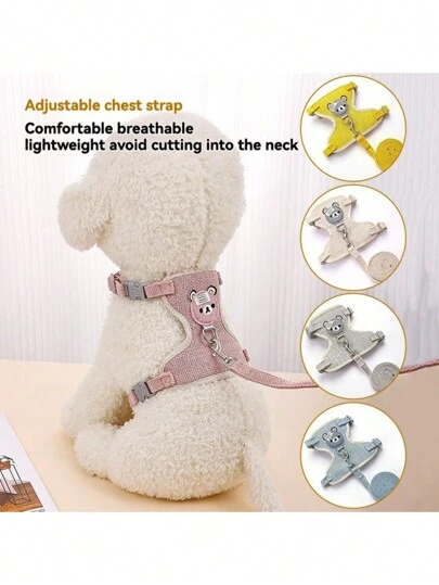 1pc Multi-Size Cute & Secure Silicone Pet Harness Vest, Adorable Cartoon Bear Pattern Vest-Style Refined Workmanship Leash Gear, Pet Outdoor Walking Supplies For All Seasons