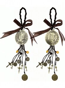 2 Stücke/Set Sankt Benedikt Medaille Schutz Segnung Anhänger Katholisch San Benito Medalla Handgemachter Schmuck Weihnachts- Halloween Geschenk Anhänger Auto Hängeanhänger für Herren und Damen