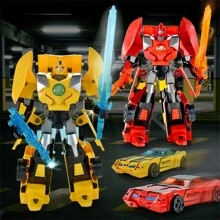 Transforming Robot Action Figure - Bumblebee Warrior Mech, Converts To A Yellow Toy Car - Multicolor - View 10