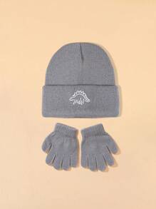 6pcs/2pcs Baby & Kid Dinosaur Print Knit Hat And Gloves Set, Warm And Cute Baby Hat And Fingerless Mittens, Suitable For Daily Outdoor Use In Autumn And Winter, Great As Birthday Gift For Son Or Daughter
