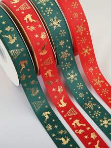 4/1 peças Fitas de Caixa de Presente de Natal de 900 polegadas, Fitas Decorativas de Caixa de Bolo e Flor, Fitas Vermelhas e Verdes de Boneco de Neve, Árvore de Natal e Bengala de Doce, Fitas de Cetim DIY para Embrulho de Presente para Aniversário, Casamento, Natal