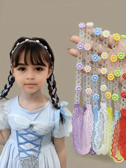 1pc Girls Floral Hairband, Cute Crystal Lace Tassel Hairband Headwear, Hair Accessories For Teen