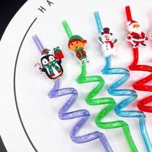12 Stück wiederverwendbare Trinkhalme als Weihnachtsgeschenk Party, geformt wie Lebkuchenmännchen, Weihnachtsmann, Rentier, für Weihnachtsgeschenk Thema Party Zubehör, Feiertags Geschenke - Verschiedenfarbig - Übersicht 6