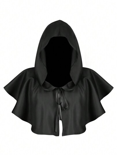 1pc Unisex Adult Black Halloween Cloak Robe Wizard Witch Vampire Demon Cosplay Costume, Medieval Style With Hood, Wool Blend Material Black Cape