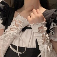 1 对 Y2k 芭蕾风格性感蕾丝 DIY 绑带防晒袖 Jk 臂套优雅万圣节情人节