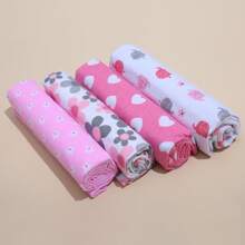 4 件装婴儿舒适毯子新生儿可爱襁褓包巾爱心情人节 - 彩色 - 查看 13