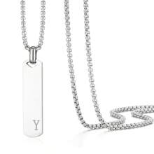 1 件简约时尚不锈钢 26 字母吊坠项链，60 厘米不锈钢盒链，适合作为送给朋友和爱人的礼物 - 簡約時尚不鏽鋼26字母項鍊吊墜 - 查看 19