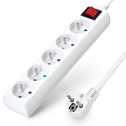 1 Stück 5-fach Steckdosenleiste mit Schalter und Kindersicherung, 5M weiß, 16A 250V, Aigostar, geeignet für den täglichen Hausgebrauch