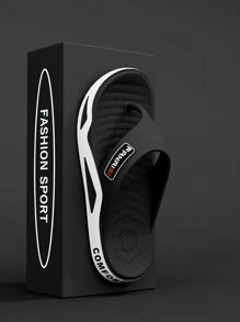 男士纯色人字拖，休闲防滑人字拖，室内户外拖鞋，春夏沙滩淋浴房拖鞋 - 黑色 - 查看 2