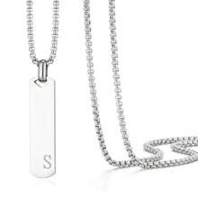 1 件简约时尚不锈钢 26 字母吊坠项链，60 厘米不锈钢盒链，适合作为送给朋友和爱人的礼物 - 簡約時尚不鏽鋼26字母項鍊吊墜 - 查看 11