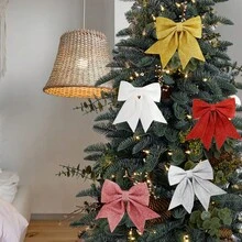 2pcs Christmas Bow Powder Bow Christmas Tree Hanging Decor - Gold - View 1