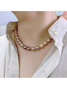 MYSOYA 100% Handmade Natural Purple & Pink Baroque Pearl Necklace, 10-12mm Real Pearl Necklace With Gold Clasp, Gift Box Included, Unisex Jewelry, Gift For Him/Her, Suitable For Daily Wear, Birthday, Anniversary, Wedding, Valentine's Day, Christmas, New Year - Necklace - View 7