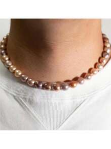 MYSOYA 100% Handmade Natural Purple & Pink Baroque Pearl Necklace, 10-12mm Real Pearl Necklace With Gold Clasp, Gift Box Included, Unisex Jewelry, Gift For Him/Her, Suitable For Daily Wear, Birthday, Anniversary, Wedding, Valentine's Day, Christmas, New Year - Necklace - View 9