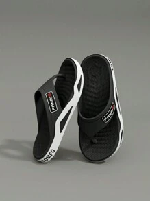 男士纯色人字拖，休闲防滑人字拖，室内户外拖鞋，春夏沙滩淋浴房拖鞋 - 黑色 - 查看 4