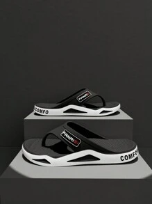 男士纯色人字拖，休闲防滑人字拖，室内户外拖鞋，春夏沙滩淋浴房拖鞋 - 黑色 - 查看 3