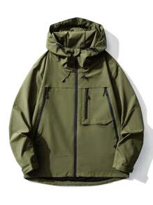 Plus Size Men's Casual Loose Fit Hooded Jacket, New Autumn Fashion Youth Windbreaker