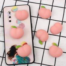 4 pièces Jouets moelleux en forme de pêche adorables, accessoires de bureau à presser pour soulager le stress - Rose bonbon - Voir 4