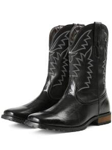 Men's Western Premium Leather Cowboy Boots Premium Handcrafted Comfortable Insoles Classic Design Shoes Perfect Country Outdoor High-Quality Boots - 黑色 - 查看 2