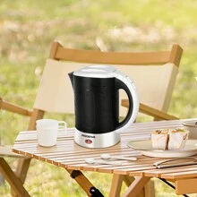1pc 0.6L Compact Water Kettle, 650W Small Kettle With Auto Shut-Off & Boil-Dry Protection, Includes 2 Cups & 2 Spoons, Black, Aigostar - EU F Type Plug(220-240V) - View 1