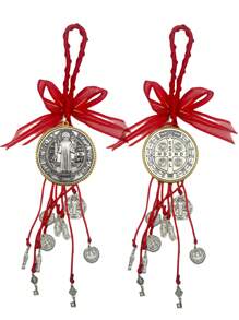 2 Stücke/Set Sankt Benedikt Medaille Schutz Segnung Anhänger Katholisch San Benito Medalla Handgemachter Schmuck Weihnachts- Halloween Geschenk Anhänger Auto Hängeanhänger für Herren und Damen