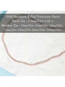 MYSOYA 100% Handmade Natural Pink Freshwater Rice Cultured Faux Pearl Necklace, Simple Design 5-6mm Small Faux Pearls, Comes With Gift Box, Personalized Gift For Him/Her, Suitable For Daily Wear, Birthday, Anniversary, Wedding, Valentine's Day, New Year - Pink - View 2