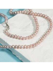 MYSOYA 100% Handmade Natural Pink Freshwater Rice Cultured Faux Pearl Necklace, Simple Design 5-6mm Small Faux Pearls, Comes With Gift Box, Personalized Gift For Him/Her, Suitable For Daily Wear, Birthday, Anniversary, Wedding, Valentine's Day, New Year - Pink - View 5