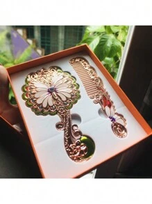 1pc Vintage Mirror Comb Set, Handheld Vanity Mirror, Cosmetic Handle Mirror With Comb, Portable Makeup Mirror, Ideal Mirror Comb Set For Gift,Makeup,Cheap,Room Decor,Vanity,Travel,Bedroom,Makeup Accessories,Mirror,Vanity Mirror - Multicolor - View 5