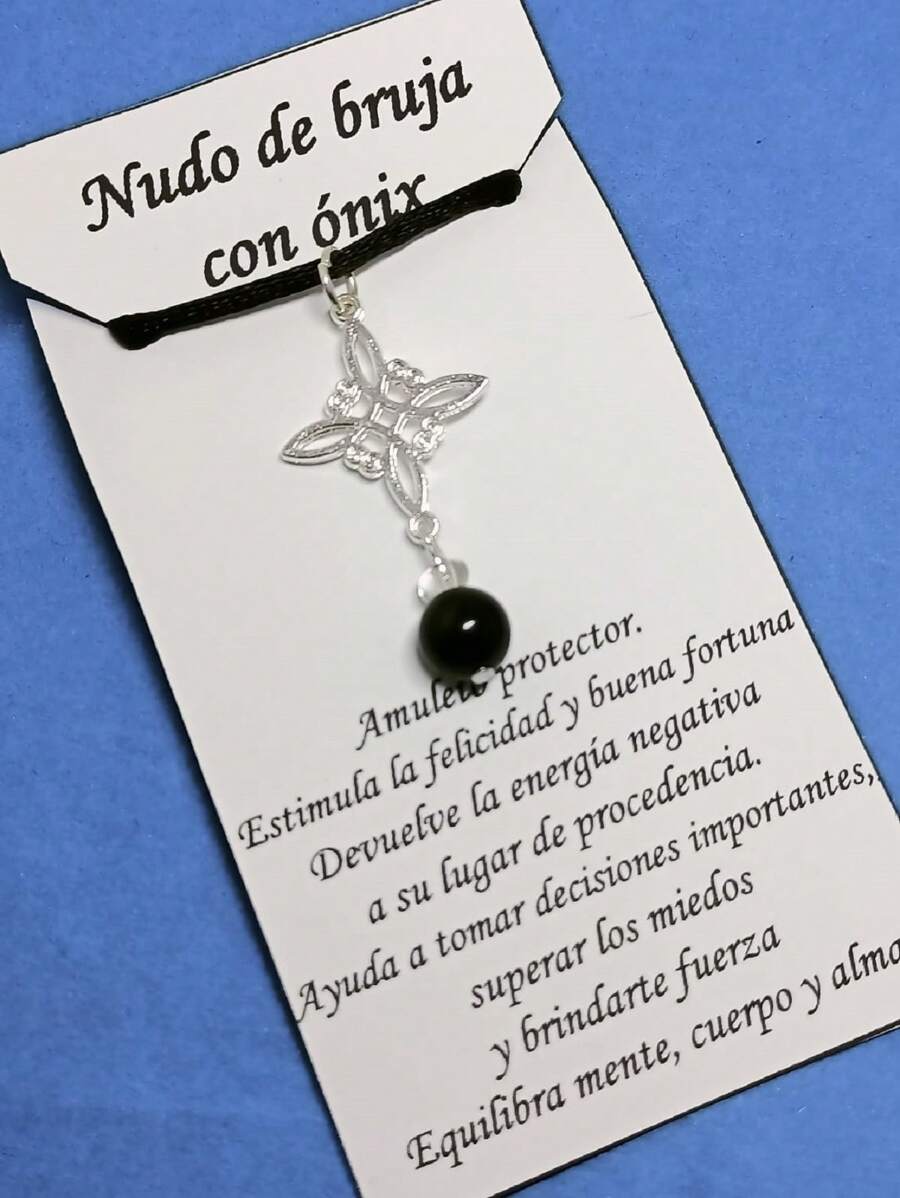 Witch Knot Necklace Pewter Protection Quartz Protection Amulet Evil Eye - 瑪瑙 - 查看 1
