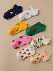 8 双/套随机搭配女士水果图案休闲短袜 - 彩色 - 查看 2