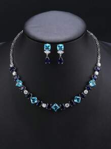 1 Set Of 3pcs Fashion Simple Cubic Zirconia Necklace & Earrings Jewelry Set, Suitable For Wedding, Party, And Bridal Dress