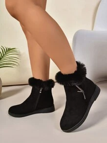 Giày bốt đế mềm ấm áp dày màu đen thời trang thoải mái cho nữ, khóa kéo bên hông chống trượt, thiết kế cao đến đầu gối, chống lạnh - màu đen - Xem 2