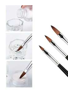 Kit d'ongles en acrylique - Poudre acrylique et set de pinceaux professionnels pour la décoration des ongles en acrylique pour extension des ongles pour les débutants DIY à la maison, poudre acrylique avec 3 pinceaux pour décoration des ongles et 2 gobelets/contenants pour nettoyer les pinceaux, outils pour la décoration des ongles, pour le salon de manucure, manucure à la maison