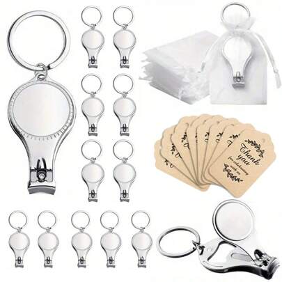 36 Pieces/12 Set, Silver Nail Clipper Keychain Bottle Opener Tag Card Organza Bag Party Wedding Souvenir Gift For Guests (Classic Style) - Durable, Rust-Resistant, Easy To Use - Perfect Wedding Decoration And Party Favorite