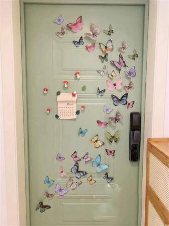 32 件/套彩色 3d PVC 蝴蝶和花束装饰，用于包装、装饰、自拍、直播背景、DIY 悬挂装饰珠宝、贴纸、墙贴、乙烯基贴花用于家居装饰、春季装饰物品刷新您的家、拉玛装饰贴纸礼物生日毕业、墙面装饰、贴纸、墙贴、房间装饰、家居装饰、派对用品学校装饰学校惊喜宿舍装饰返校学校用品