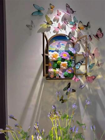 32pcs/Set Colorful 3d Pvc Butterfly & Flower Bunch Decorations For Packaging, Adornment, Selfie, Live Broadcast Background, Diy Hanging Decoration Jewelry, Stickers, Wall Decal, Vinyl Decal For Home Decorations, Spring Decoration Items Refresh Your Home, Rama Decoration Stickers Gifts Birthday Graduation, Wall Decor, Stickers, Wall Stickers, Room Decor, Home Decor, Party Supplies School Decor School Surprise Dormitory Decor Back To School School Supplies