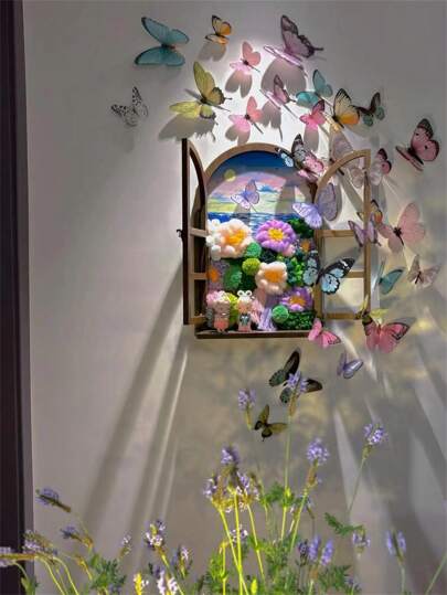 32 件/套彩色 3d PVC 蝴蝶和花束装饰，用于包装、装饰、自拍、直播背景、DIY 悬挂装饰珠宝、贴纸、墙贴、乙烯基贴花用于家居装饰、春季装饰物品刷新您的家、拉玛装饰贴纸礼物生日毕业、墙面装饰、贴纸、墙贴、房间装饰、家居装饰、派对用品学校装饰学校惊喜宿舍装饰返校学校用品